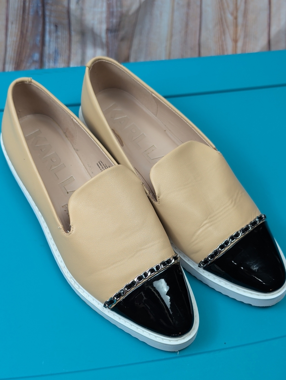 KARL LAGERFELD Women Caralee Leather Loafer-Look Sneakers Size 8